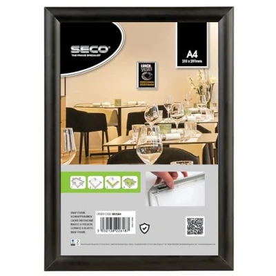 Image of Stewart Superior A4 Aluminium 4 Sided 25mm Front Loading Picture/Poster Snap Frame Black