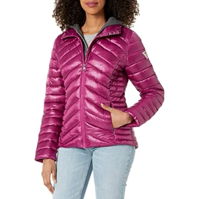 Image of GUESS Women&#039;s Light Packable Jacket Quilted, Transitional Puffer, Magenta, S