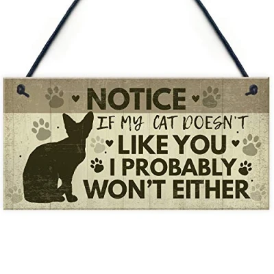 Image of RED OCEAN Funny Cat Sign For Home Hanging Wall Plaque Pet Friendship Gift Decor Keepsake