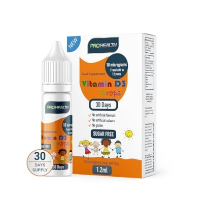 Image of ProHealth Preservative Free Vegan Vitamin D3 Drops for Infants &amp; Children Sugar Free, All Natural, NHS Approved (30 Days Supply)