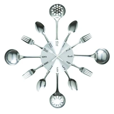 Image of Timelike Wall Clock, 16&quot; Metal Kitchen Cutlery Utensil Spoon Fork Clock Creative Modern Home Decor Antique Style Watch (Silver)