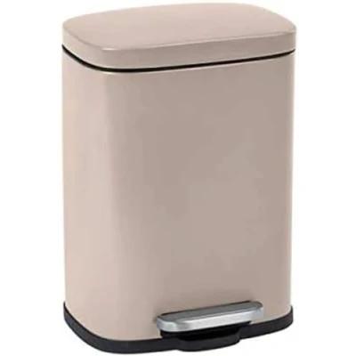 Image of WENKO Leno Easy Close Cosmetic Bin 5 Litres Puristic Pedal with Lid and Soft Mechanism Integrated Bag Holder Small Painted Steel Bucket 21.5 x 19 29.5 cm Taupe
