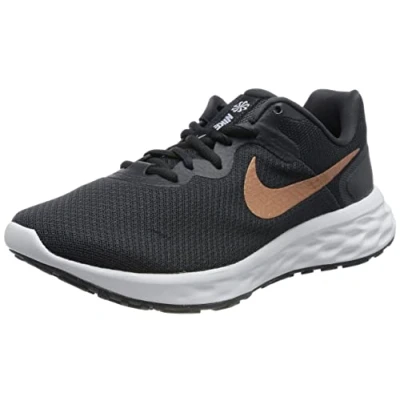 Image of Nike Women&#039;s Revolution 6 Next Nature Sneaker, Dk Smoke Grey Metallic Copper, 3 UK