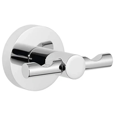Image of tesa EXXCELLENT Double Robe Hook Self Adhesive Bathrobe in Stainless Steel Design Wall Mounted Dressing Gown Holder Waterproof, incl. Power.Kit Solution 50mm x 75mm 62mm