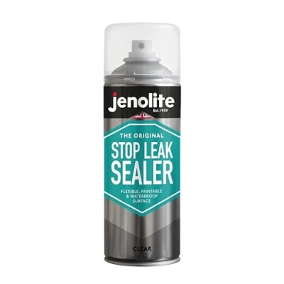 Image of JENOLITE Stop Leak Sealer Spray CLEAR 400ml for Gutters and Flat Roofs Waterproof Gutter Sealant Fills, Seals &amp; Stops Leaks Long Lasting
