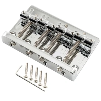 Image of Musiclily Pro 57mm Heavy Duty 4 String Bass Bridge Vintage Brass Saddles for Precision/Jazz Bass, Chrome