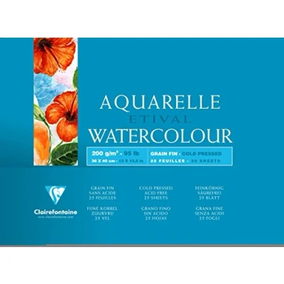 Image of Clairefontaine Ref 96455C Etival Cold Pressed Glued Watercolour Painting &amp; Drawing Pad (25 Sheets of Paper) 30 x 40cm 200gsm Cellulose Art Paper