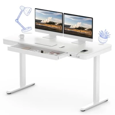 Image of FLEXISPOT Comhar EW8W Electric Standing Desk Home Office Height Adjustable Sit Stand with 120 * 60cm White Wood Top (White Frame+White Top)