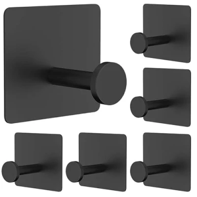 Image of CYILIUEN 6 Pack of 1407B8 Adhesive Wall Hooks Self for Bathrooms, Kitchens, Towels, Key, Black