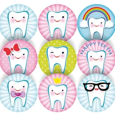 Image of 144 Happy Teeth 30mm School Reward Stickers for Teachers, Dentist, Parents