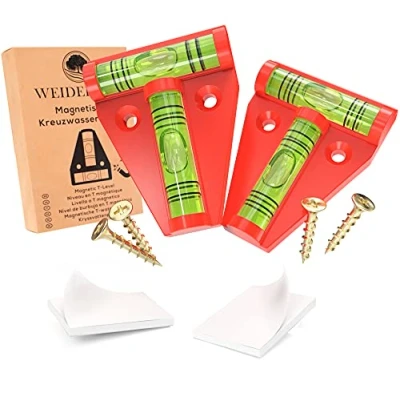 Image of WEIDEBACH® 2x red sturdy spirit level small, magnetic, small unbreakable, camping mini level, levels camper, pocket caravan, cross