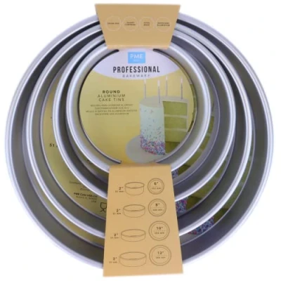 Image of PME Round Cake Pans 6, 8, 10, 12 Inch x 2 Deep, Set of 4,RNDB6810122, Silver