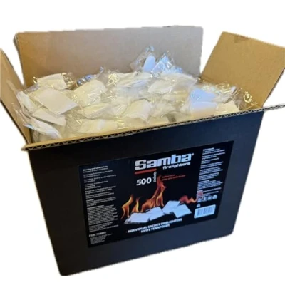 Image of 500 Samba Firestarters Firelighters Sachets Odourless Burning &amp; Easy to Light Instant Fire Starter Lighters BBQs Barbecues Wood Burner Open Fired Ovens Stoves Fireplaces 1 x Box of