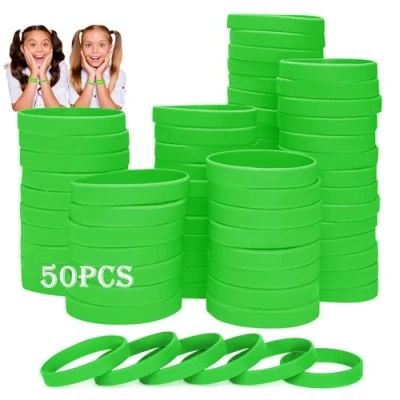 Image of HONTIUS silicone wristbands, 50PCS Green Rubber Wristbands Blank Wrist Bands Universal Wristband Set for Kids Teens Sport Suitable 8 12 aged