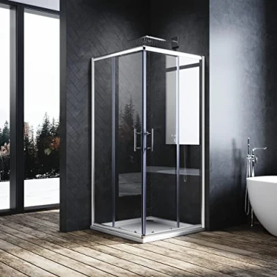 Image of ELEGANT 900 x mm Sliding Square Corner Entry Shower Enclosure 6mm Extra Toughened Safety Glass Cubicle Door