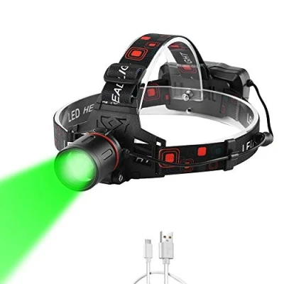 Image of Green Light Head Torch, WESLITE LED Headlamp with Headlight High Lumens &amp; Zoomable 3 Modes USB Rechargeable Torch for Night Vision Camping Hiking Fishing