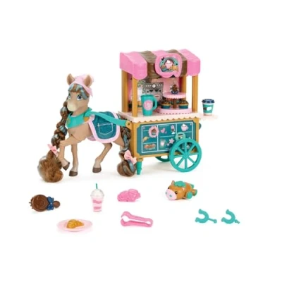 Image of Jakks Pacific Wild Manes Horse Toys for Girls, Cocoa Toy with Articulated Front Limbs, Bakery Café Cart Playset, Includes Pastries &amp; Drinks, Great Gift Suggested Ages 3+
