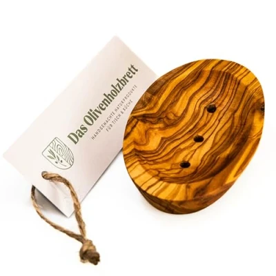 Image of das Olivenholzbrett Olive Wood Soap Dish, Oval 11.5 cm, Handmade, Natural, Brown