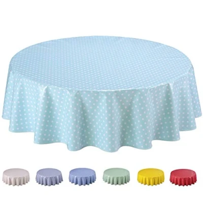 Image of Home Direct Extra Wide Oilcloth PVC Wipe Clean Tablecloth Small Polka Dot (Round 160cm, Duck Egg)