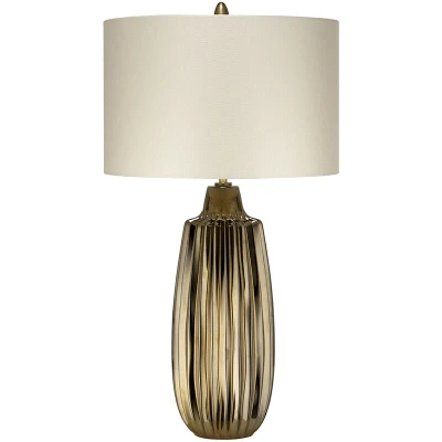 Image of Newham 1 Light Large Table Lamp, Bronze Ceramic , Pearl shade, E27