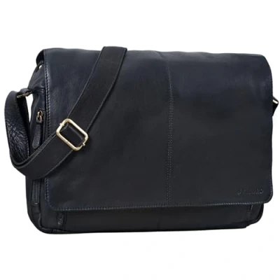 Image of STILORD &#039;Alex&#039; Vintage Shoulder Bag Leather Laptop 15,6 inches Notebook Teacher Business Office Genuine Buff Leather, Colour:Black