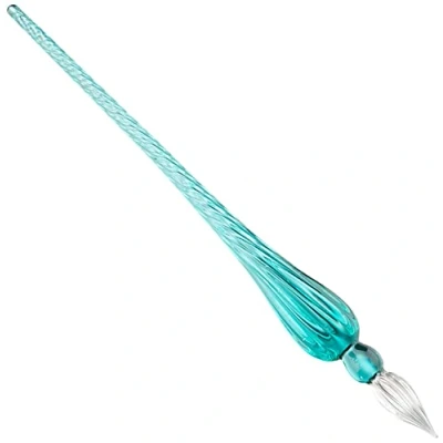 Image of Jacques Herbin Ref 21433T Traditional Glass Quill Pen with Gift Box Turquoise Colour 18cm Long, Suitable for Fountain Ink, Handmade, Twisted Threads