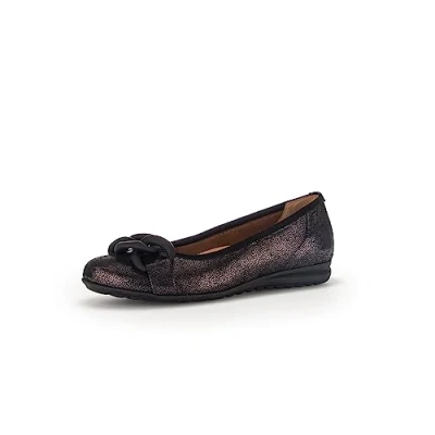 Image of Gabor Womens Dressy Ballerina Pump in Soft Printed Suede (Black Bronze, UK_Footwear_Size_System, Adult, Women, Numeric, Medium, Numeric_6)