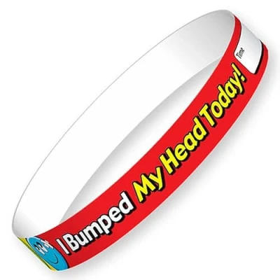 Image of 20 I Bumped My Head Today First Aid Childrens Pupils School Teachers Health Safety Wristbands 13x220mm Brainwaves Primary Teaching Services