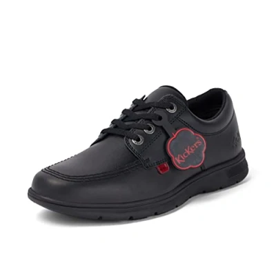 Image of Kickers Youth Unisex Kelland Lace Leather Shoe, Black, 3 UK