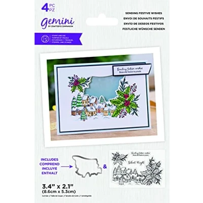 Image of Gemini Christmas Frame Acrylic Stamp &amp; Metal Die Set Sending Festive Wishes