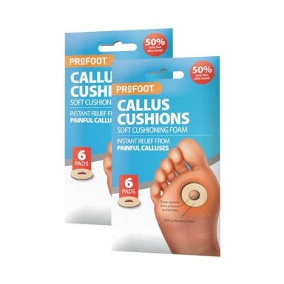 Image of Profoot Callus Cushions Instant Relief from Painful Calluses 6 Pads, Super Soft Foam, Hypoallergenic Adhesive Anti Friction Cushioning (2 Pack)