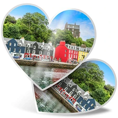 Image of 2 x Heart Stickers 7.5 cm Tobermory Isle Mull Scotland Fun Decals for Laptops,Tablets,Luggage,Scrap Booking,Fridges, 2218