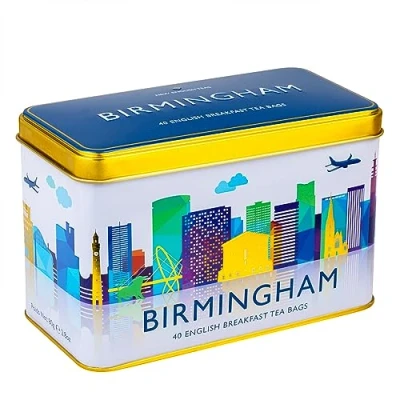 Image of New English Teas Birmingham City Skyline Tea Tin with 40 Breakfast Teabags