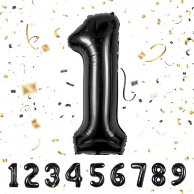 Image of Number Balloons 1,Black 1 for Birhtday Party Decoration,40 Inch Giant Helium Foil Boys Girls 1th Birthday Decor Anniversary Decorations Supplies