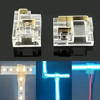 Image of ENQIMAOYI 20pcs 2 Pin 8MM COB LED Connectors,T L Shape Corner Connectors,Gapless Solderless Clear Connector,Strip to Wire Connectors for SMD &amp; 3528 2835 High Density Strip Lights