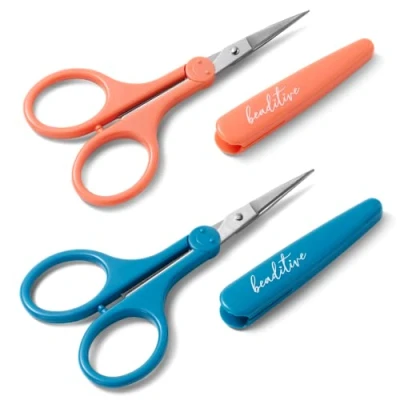 Image of Beaditive High Precision Detail Scissors Set (2 Pc) Sharp, Fine Tips Paper Cutting, Scrapbooking, Sewing, Crafting Stainless Steel Protective Cover (Mid Century)