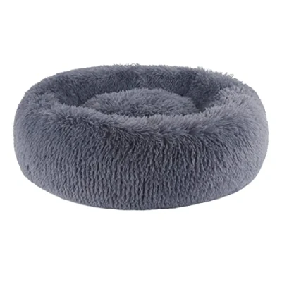 Image of BVAGSS Anxiety Dog Bed, Round Plush Donut Bed Cat Marshmallow Fluffy Cuddler Washable Calming Puppy for Medium/Large Dogs XH034 (Diameter:80 cm, Dark Grey)