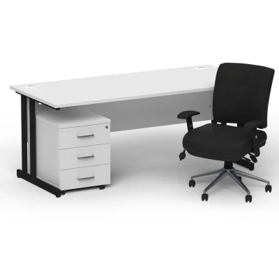 Image of Impulse 1800 Black Cant Desk White + 3 Dr Mobile Ped &amp; Chiro