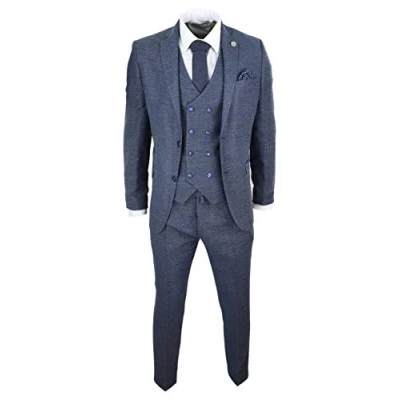 Image of Mens Wool 3 Piece Suit Double Breasted Waistcoat Tweed 1920s Grey