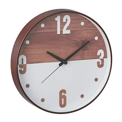 Image of Relaxdays Wall Clock, 60% plastic 30% glass 10% iron, Brown/White, 29.5 x 4.5 cm