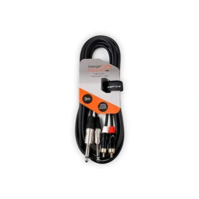 Image of StageCore 3m 2x 6.35mm Mono Jack Male RCA Phono Audio Signal Cable Lead