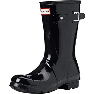 Image of Hunter Women&#039;s Boots Original Short Gloss Snow Rain Water Unisex Black 6