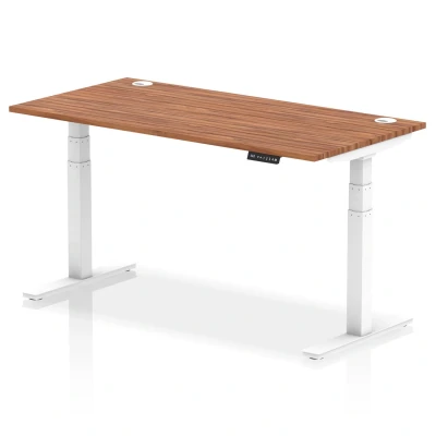 Image of Air 1600x800mm Height Adjustable Desk Walnut Top Cable Ports White Leg