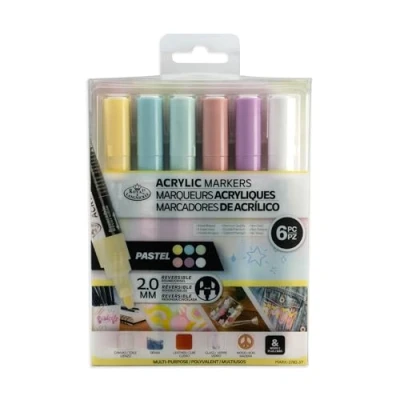 Image of Royal &amp; Langnickel 6pc ACRYLIC ARTIST MARKERS 2MM REVERSIBLE TIP PASTEL COLOURS