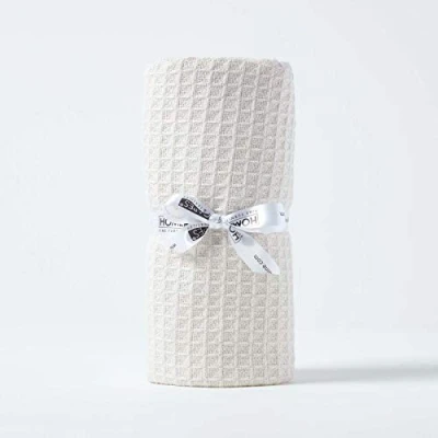 Image of HOMESCAPES 100% Organic Cotton Waffle Baby Blanket Natural Cot Size 90 x 112 cm Super Soft Combed