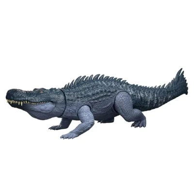 Image of ​Mattel Jurassic World Rebirth Gigantic Thrashers Dinosaur Figure, Purussaurus Large Species Toy, 2 Rampage Attacks, Digital Play, JGB94