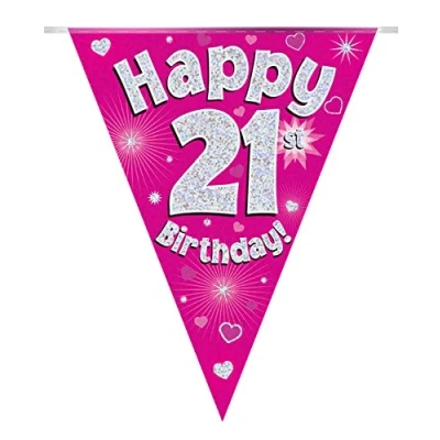 Image of Oaktree 630789 21st Birthday Pink Bunting 3.9m (1)