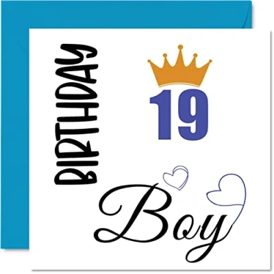 Image of 19th Birthday Card for Men Boy Happy Cards 19 Year Old Man Son Brother Grandson Cousin Friend Nephew, 145mm x Nineteen Nineteenth Bday Greeting Gift