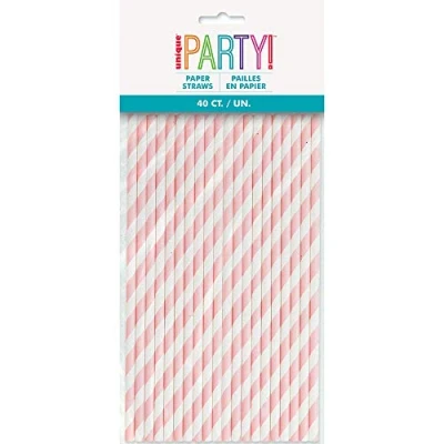 Image of Stylish Lovely Pink Striped Paper Straws Perfect for Birthday Parties &amp; Everyday Use 40ct