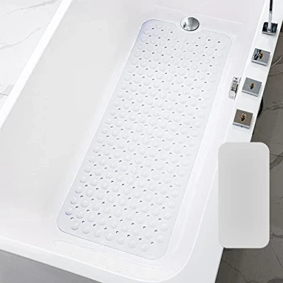 Image of ZENO Bath Mat Non Slip Anti Mould 100x40cm Extra Large Shower Mats with Suction Cups and Drain Holes, Rubber Bathtub for Bathroom, Machine Washable (Clear)